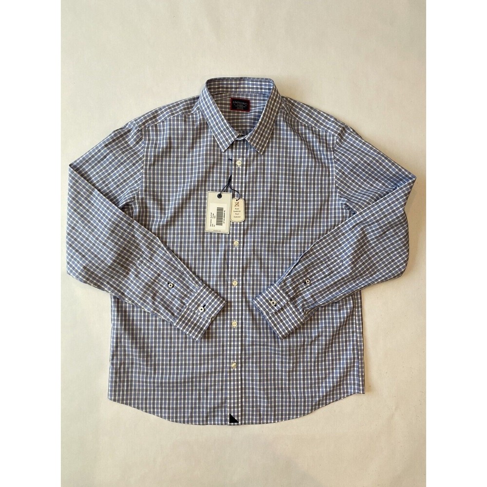 Men's NWT Untuckit Durif Wrinkle Free Blue Navy White Check Button Down Shirt XL